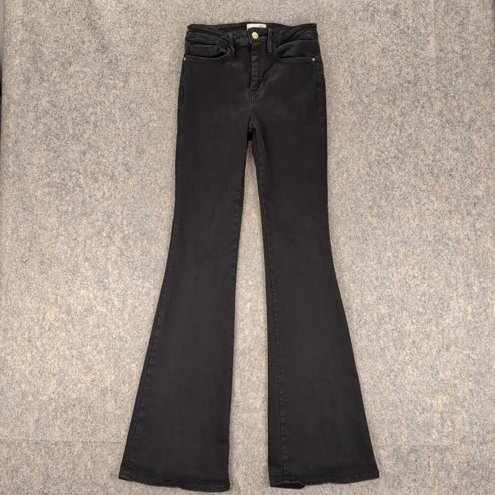 FRAME Jeans Womens 1 Black Mid Rise Slim Le One Flare Stretch Denim Dark Wash